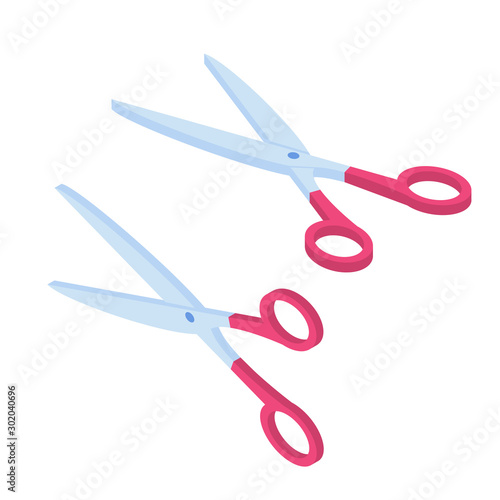Scissors isometric icon set. Vector illustration. Object is isolated on white background.