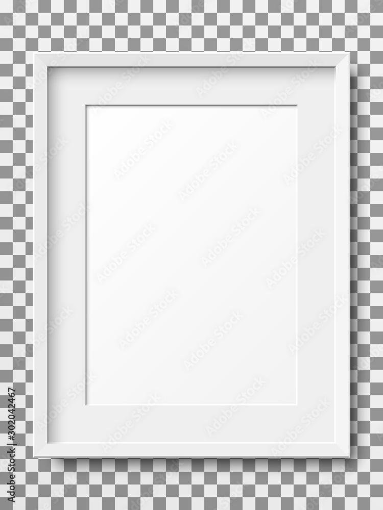 Realistic white vertical picture frame isolated on transparent background. Realistic white vertical picture frame isolated on transparent background.