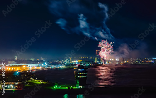 Fireworks Smoke Genie Over The Bay