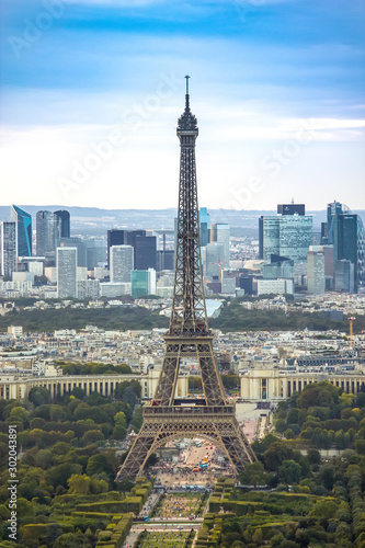 Aerial view of the Eiffel tower in Paris