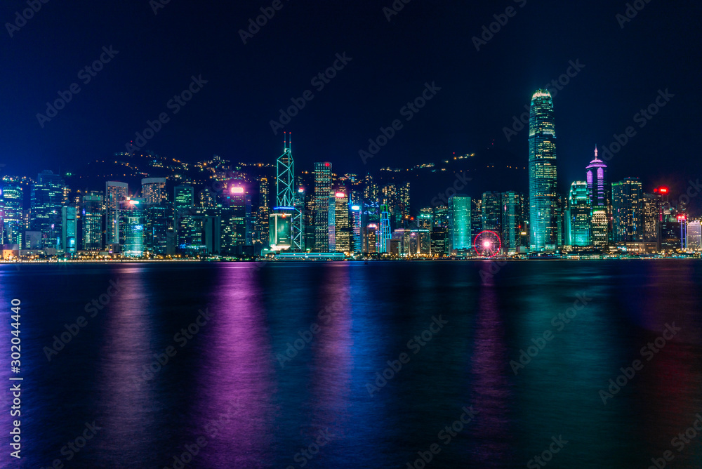 View of Hong Kong skyline and seafront at night from the Kowloon side - 2