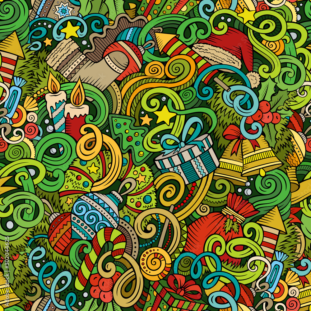 Cartoon cute doodles New Year seamless pattern Cartoon cute doodles New Year seamless pattern