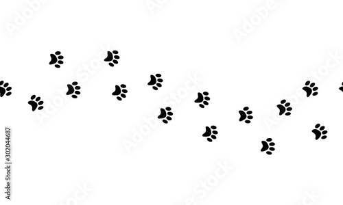 Seamless cat trail print. Black elements on white background. Vector illustration.