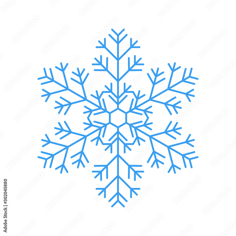 Blue snowflake icon - a symbol of winter holidays, xmas and new year, cold weather and frost - isolated on white background. Elegant vector design element. Blue snowflake icon - a symbol of winter holidays, xmas and new year, cold weather and frost - isolated on white background. Elegant vector design element.