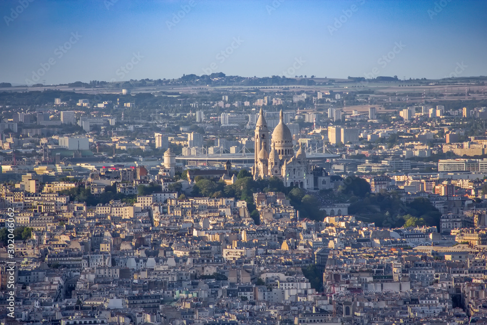 Aerial view of the Paris with Sacre coeur Basilica
