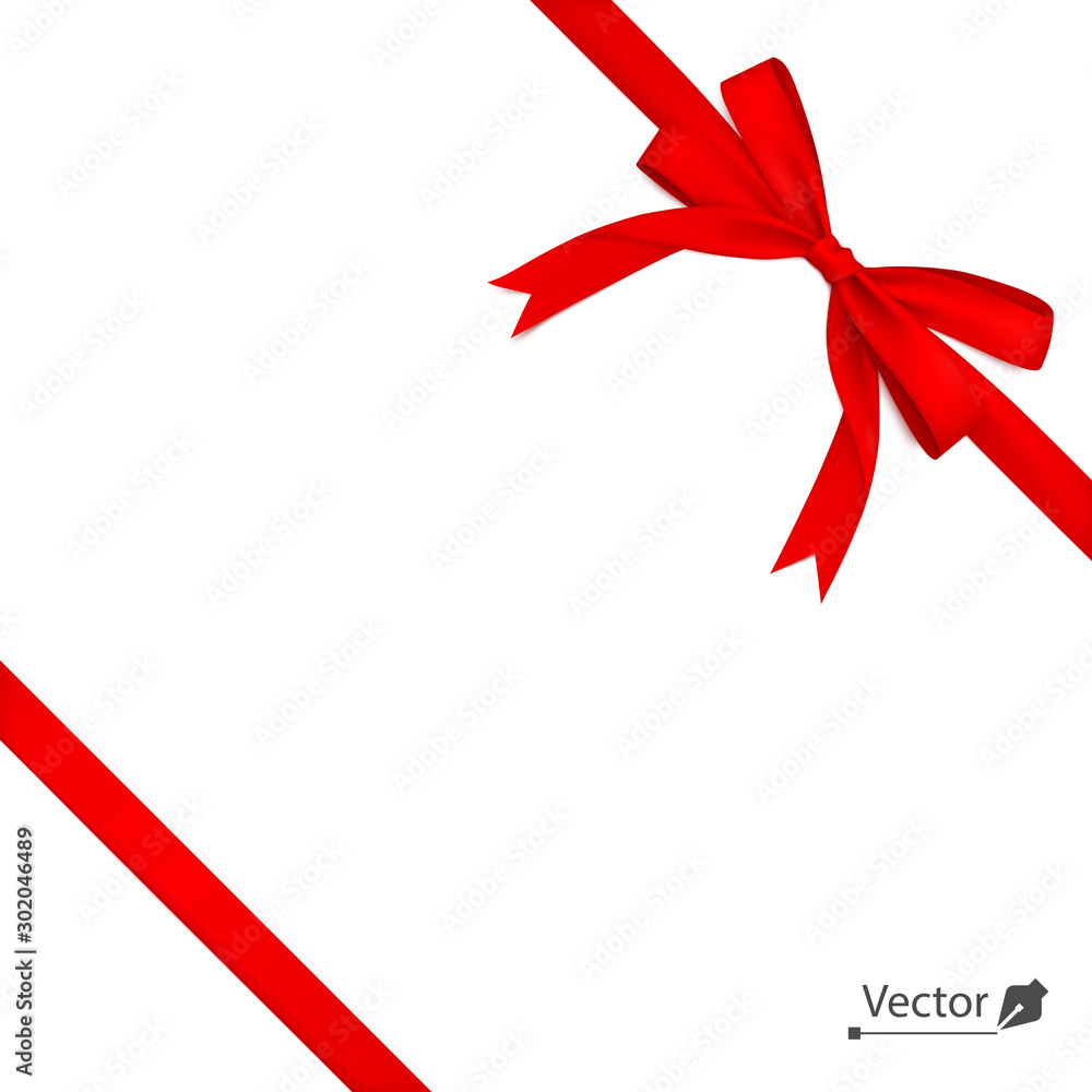 Red isolated ribbon with bow tied to corner with a knot. Gift. Vector illustration. Red isolated ribbon with bow tied to corner with a knot. Gift. Vector illustration.