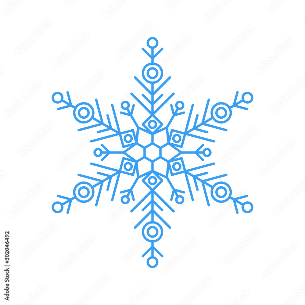 Blue snowflake icon - a symbol of winter holidays, xmas and new year, cold weather and frost - isolated on white background. Elegant vector design element. Blue snowflake icon - a symbol of winter holidays, xmas and new year, cold weather and frost - isolated on white background. Elegant vector design element.