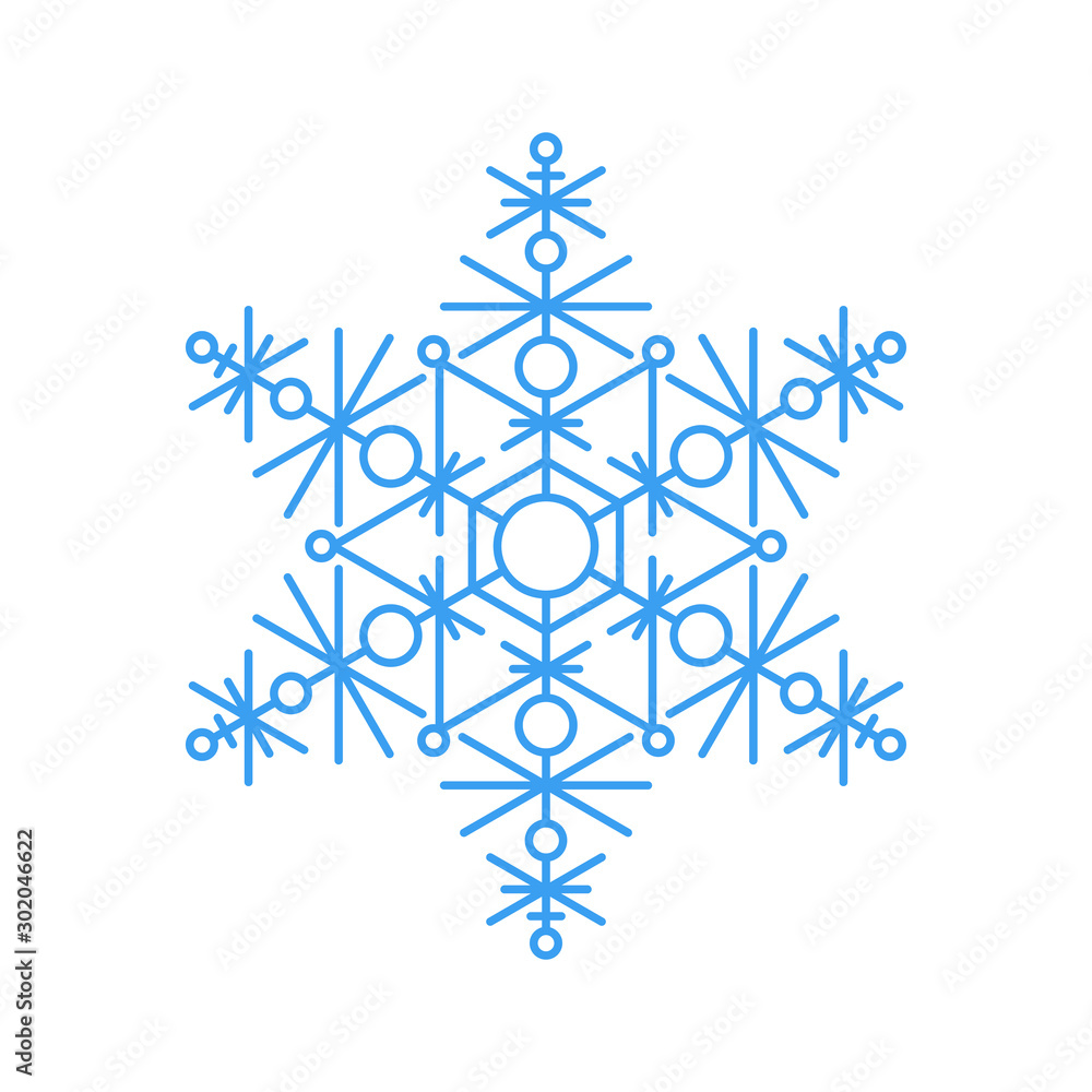 Blue snowflake icon - a symbol of winter holidays, xmas and new year, cold weather and frost - isolated on white background. Elegant vector design element. Blue snowflake icon - a symbol of winter holidays, xmas and new year, cold weather and frost - isolated on white background. Elegant vector design element.