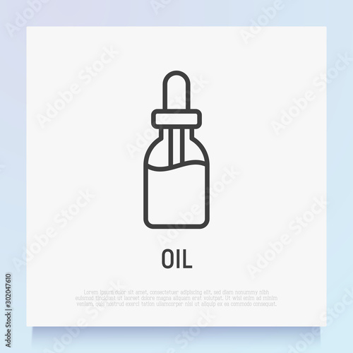 Dropper: bottle with pipette thin line icon. Beauty essence, serum or essential oil. Modern vector illustration for beauty shop.