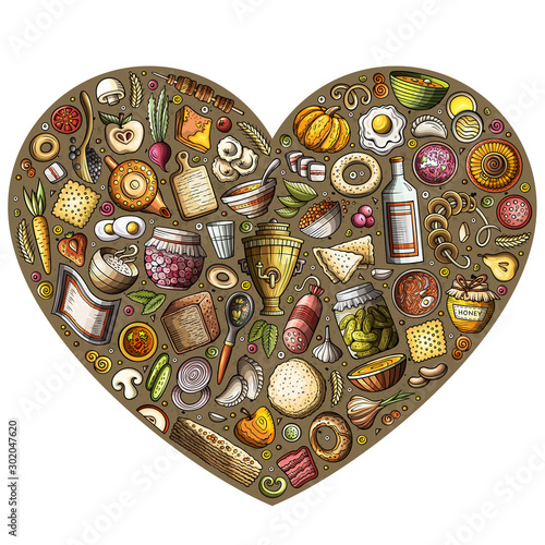 Fotografía Set of Russian food cartoon doodle objects