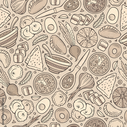 Wallpaper Mural Cartoon hand-drawn Russian food seamless pattern Torontodigital.ca