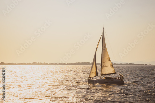 Yacht in the sea at sunset in Mediterranean sea  Turkey