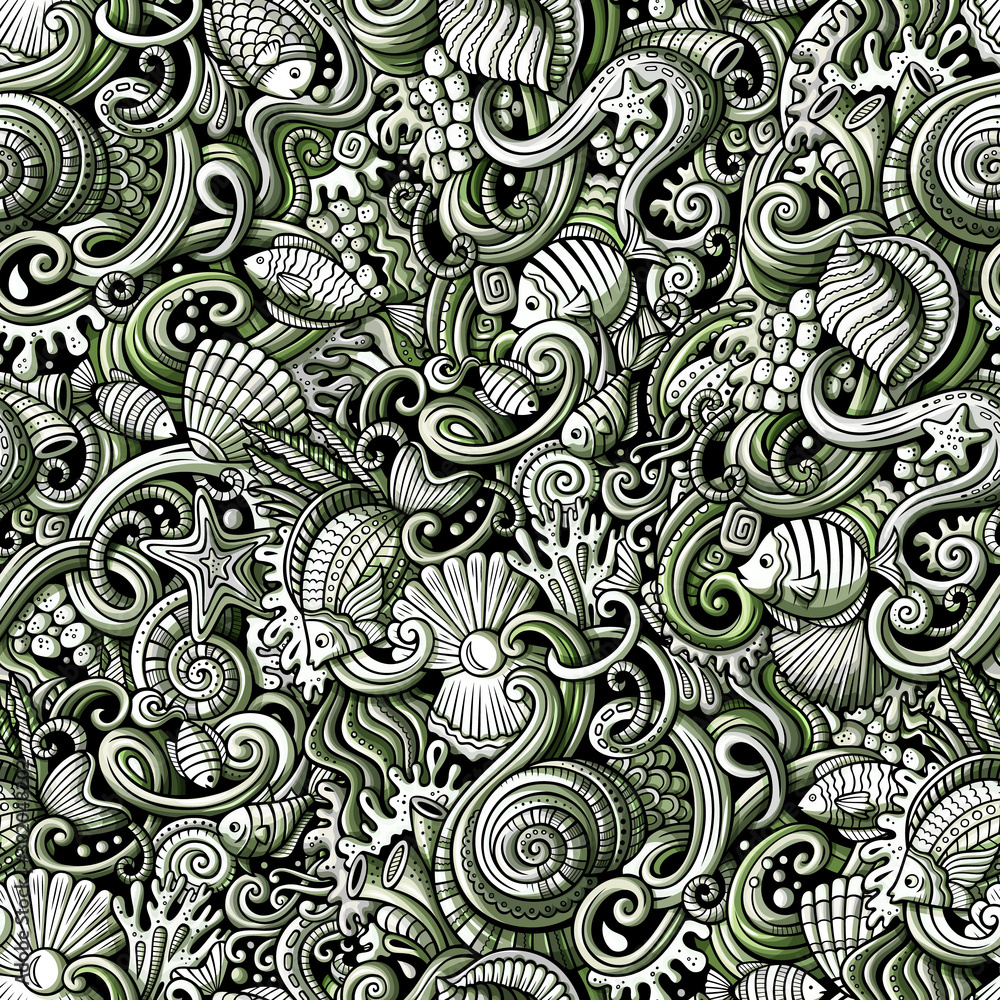 Cartoon doodles under water life seamless pattern Cartoon doodles under water life seamless pattern