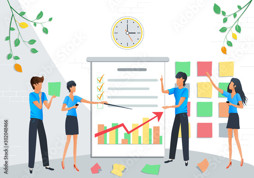 Business people meeting, workshop, project analysis, planning and management, corporate training, Agile, Scrum software development methodology. Concept for marketing, brainstorm, teamwork, website