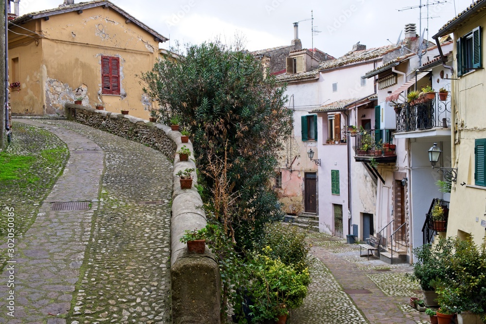 Historic alleys in the traditional village of Poggio Mirteto, province of Rieti, Lazio, Italy