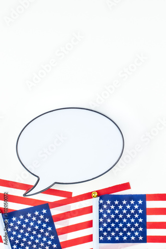 American flags on white background top view