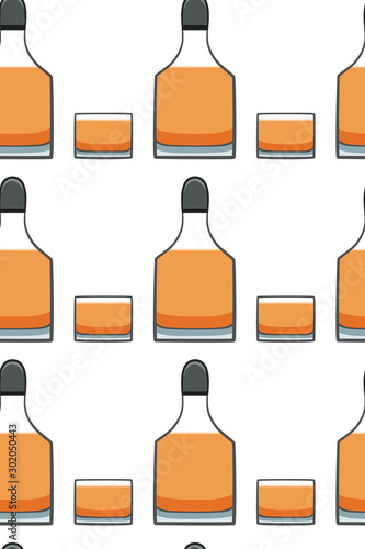 Bottle and glass of whiskey seamless pattern