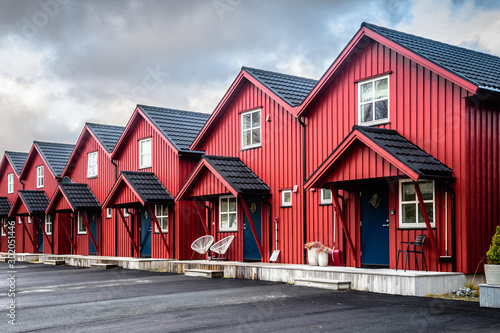 traditional norwegian red lined houses