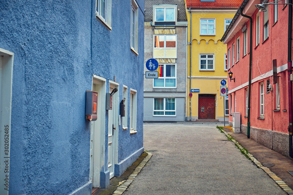 Fototapeta premium Cute old street in the city of Memmingen, Germany.