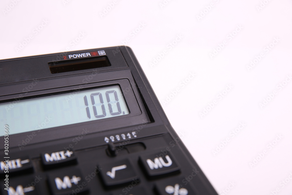 calculator with number 100 on white background calculator with number 100 on white background
