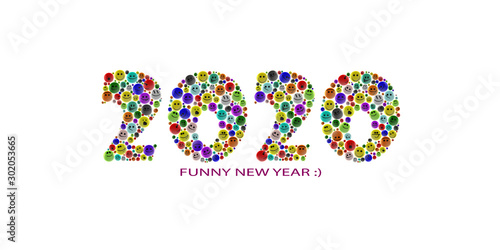 2020 Happy New Year. Christmas banner. Background Xmas design of geometric bright style with smiles for holidays flyers, greetings, invitations, Happy New Year or Merry Christmas cards