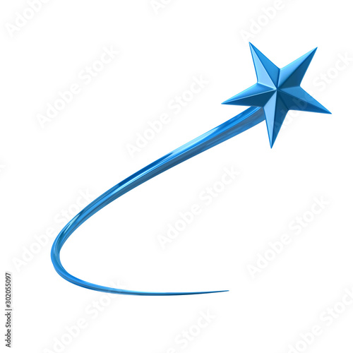 Blue Shooting Star 3d Illustration isolated on white background