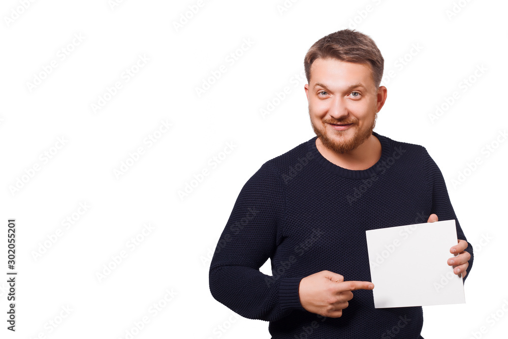 Man holding a white board, isolated on white background Man holding a white board, isolated on white background