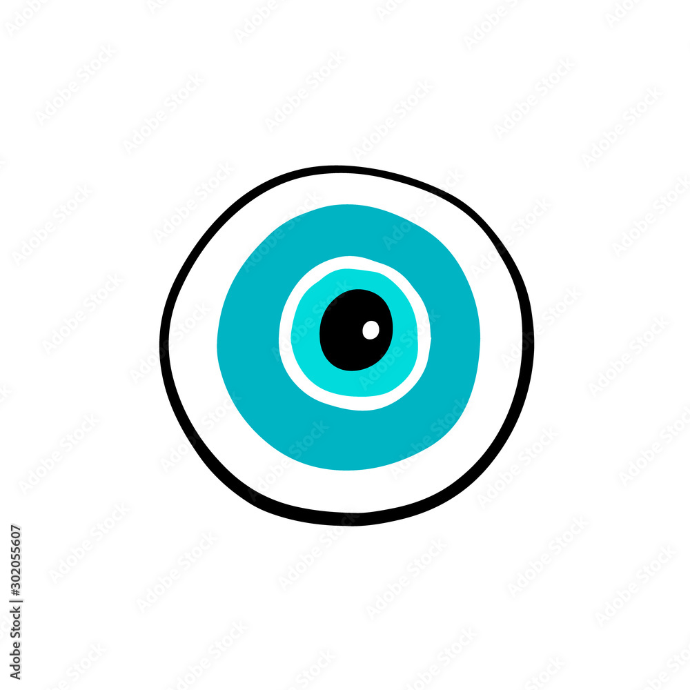 Blue round eye hand drawn vector illustration in cartoon comic style symbol Blue round eye hand drawn vector illustration in cartoon comic style symbol