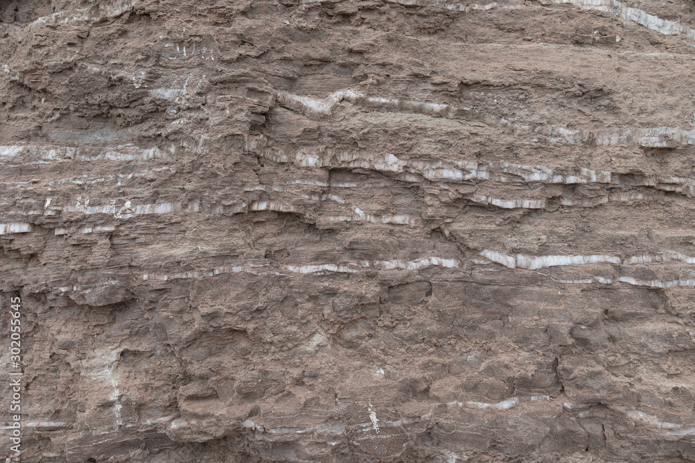 Texture of brown stone with white veins. Background natural mineral brown stone broken. Eroded stone on the street. Texture of brown stone with white veins. Background natural mineral brown stone broken. Eroded stone on the street.