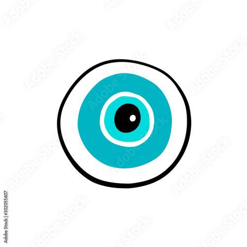 Blue round eye hand drawn vector illustration in cartoon comic style symbol
