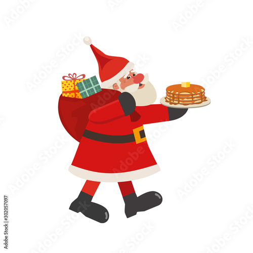 Santa Claus and pancakes isolated flat vector icon