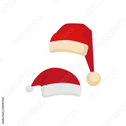 Santa Claus red hat icon flat vector set isolated