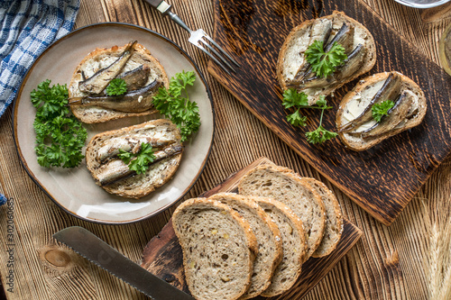 Sandwich with sprats. photo