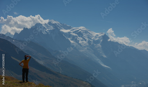 Evening and morning view of the town of Chamonix and Mount Mont Blanc.