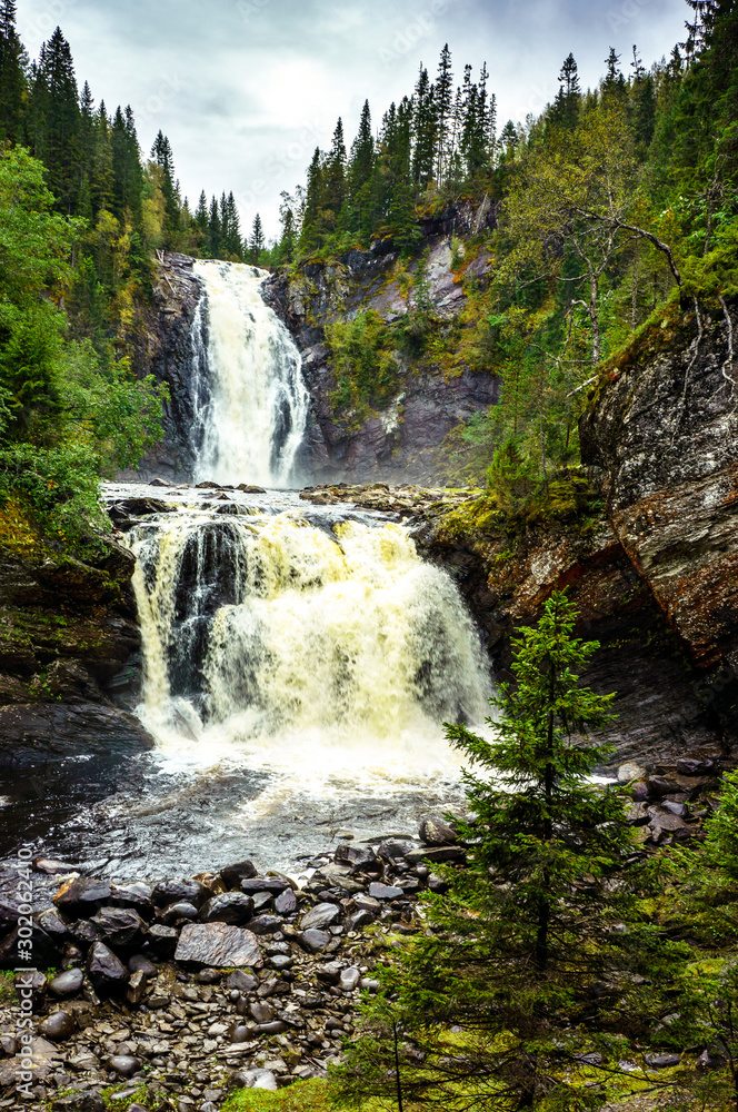 Fototapeta premium Big waterfall in Hommelvik near Trondheim. Norway