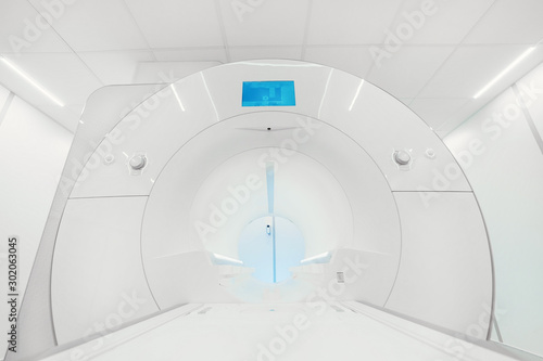 MRI - Magnetic resonance imaging scan device in Hospital. Medical Equipment and Health Care.  CT - Computerized Tomography Scan Device in Hospital.  MRI scaner room 