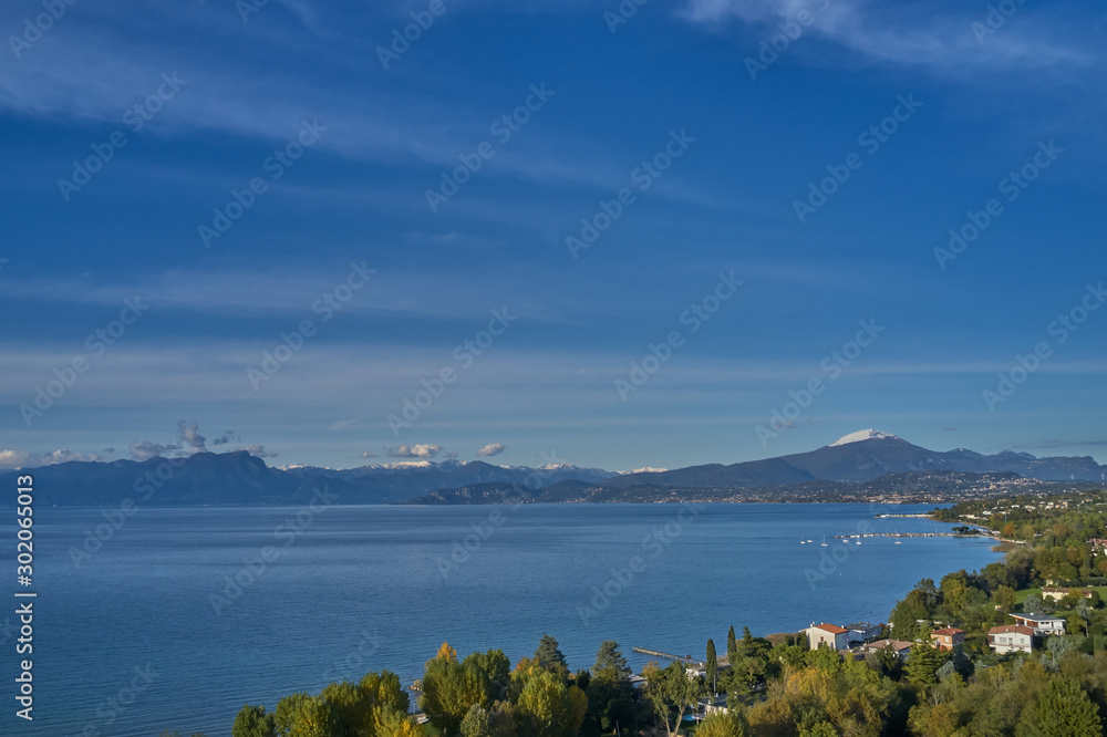 Coastline Lake Garda, Italy. Amusement park. Aerial view Coastline Lake Garda, Italy. Amusement park. Aerial view