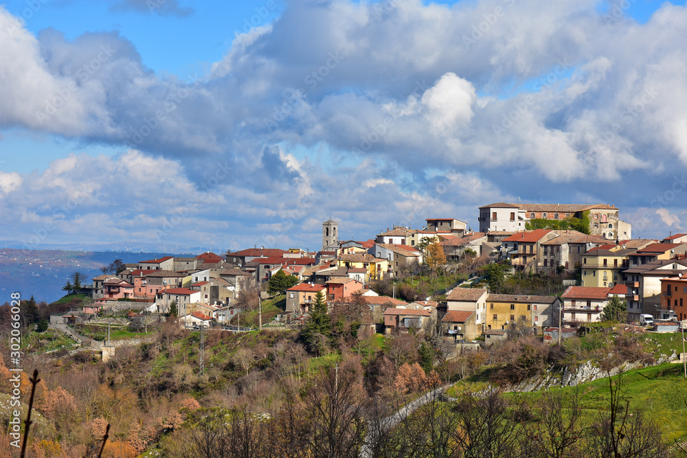 Montemarano, Italy, 12/01/2017. View of a mountain village in winter