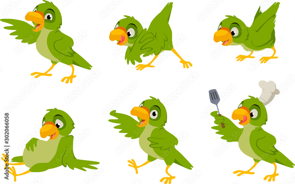 Fototapeta premium Vector illustration of a cute parrot or bird in various poses