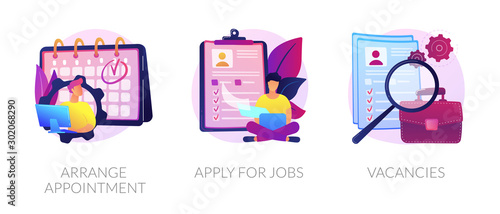 Recruitment interview. Work position sourcing. Employment website. Business recruiting. Arrange appointment, apply for jobs, vacancies metaphors. Vector isolated concept metaphor illustrations