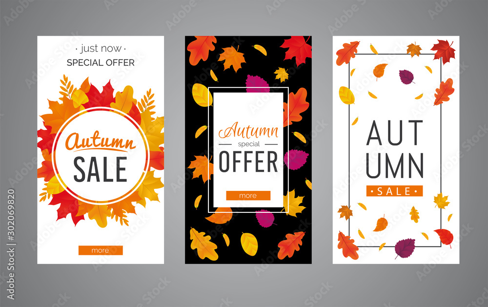 Abstract Vector Illustration Autumn Sale Banner Background with Falling Autumn Leaves.