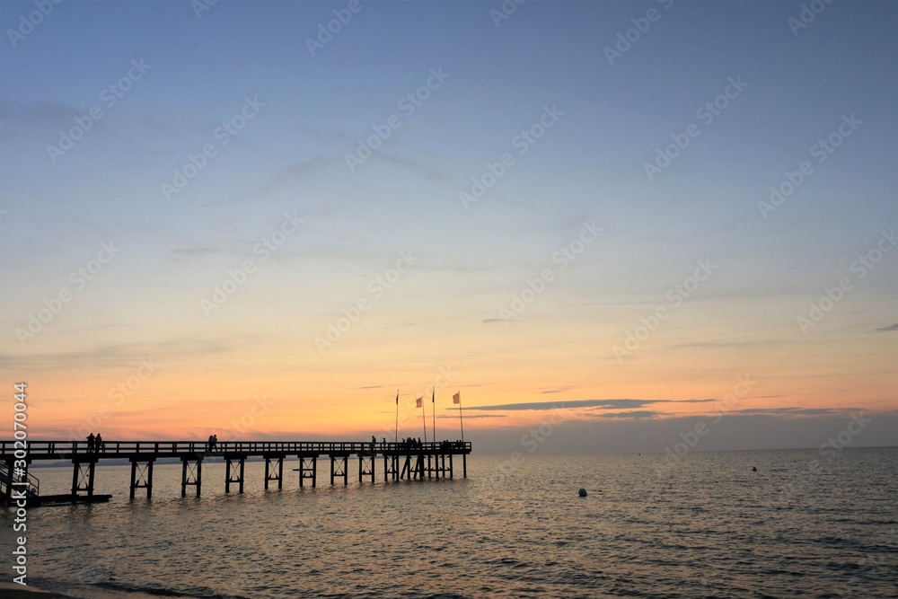 sea bridge in Heiligenhafen at the German Baltic Sea coast at dawn