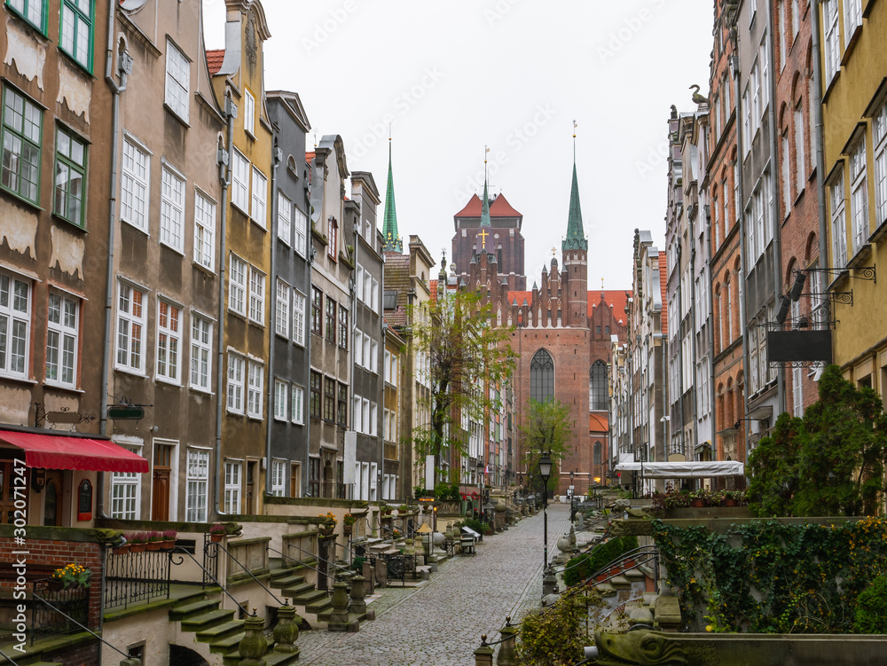 Fototapeta premium Architecture of Mary`s Street (Mariacka) in Gdansk is one of the most notable tourist attractions in Gdansk. November.