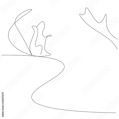 Forest animal continuous line drawing, vector illustration