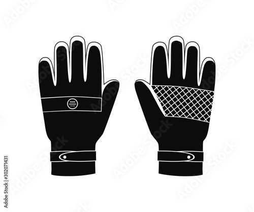 Ski equipment. Silhouettes gloves for extreme sports on white background