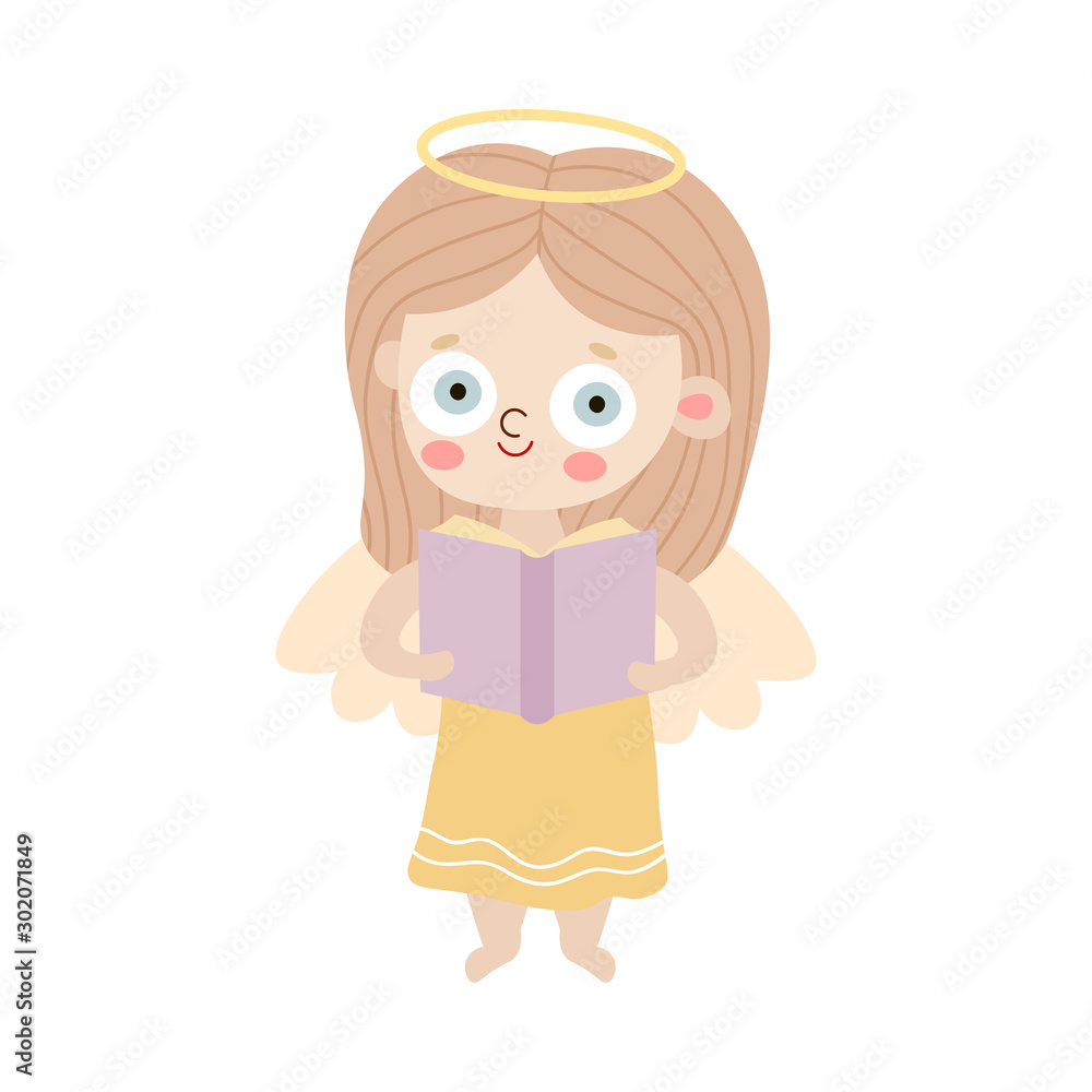 Girl angel standing and holding book in hands vector illustration Girl angel standing and holding book in hands vector illustration