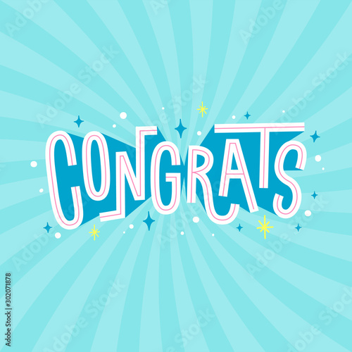 Congrats. Hand drawn lettering. Vector inscription for greeting cards, banners and posters.