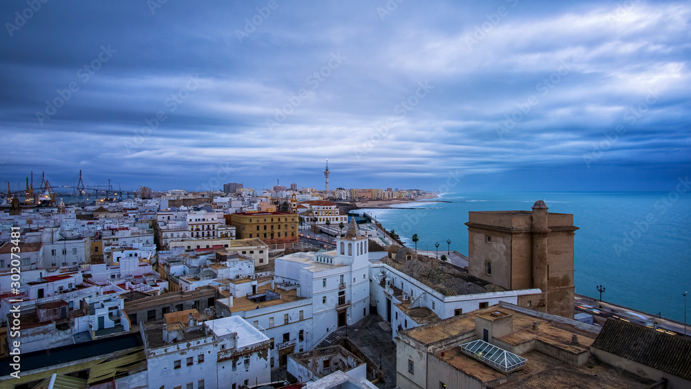 Cadiz Cathedral City View Spectacular Sky at Dusk from East Tower Andalusia
