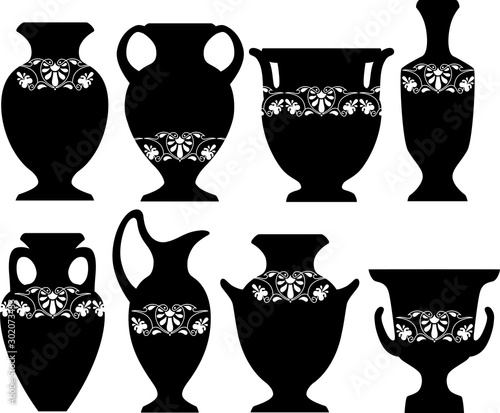 Vector illustration of Greek vases and amphora