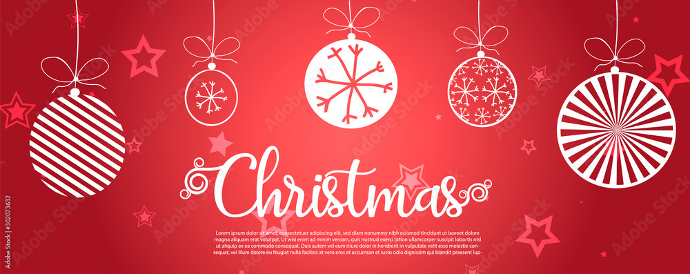 fondo navideño color rojo tipo banner horizontal con decoraciones navideñas con texto diciendo 